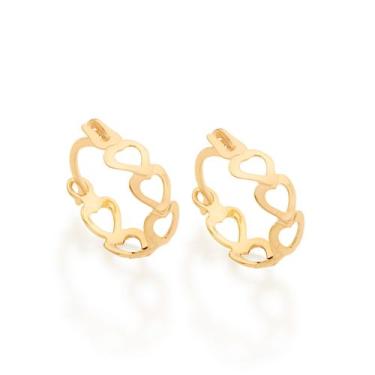 Imagem de Brinco Feminino Rommanel Argola Corações Vazados Banhado a Ouro 18k 52
