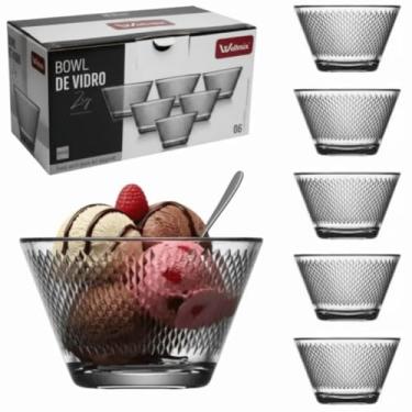 Imagem de Conjunto de 6 Bowls de Vidro com Relevo, 300ml, 10,5cm x 6,5cm, Transparente, para Sobremesas, Saladas e Petiscos
