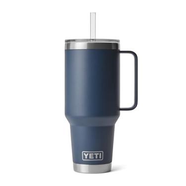 Imagem de Copo YETI Rambler de 1,2 l com alça e tampa de canudo, copo de viagem com isolamento a vácuo e alça, aço inoxidável, azul marinho