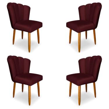 Imagem de Kit 4 Cadeiras de Jantar Pétala Estofada Pés Palito Veludo Bordí´ - Montanaris Decor
