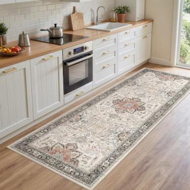Imagem de Tapete de área para sala de estar – Tapete floral vintage oriental grande macio lavável para bebês e animais de estimação – Tapetes antiderrapantes resistentes a manchas ao desbotamento para quarto