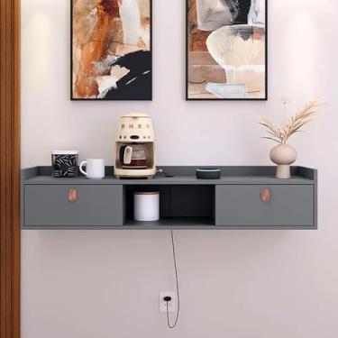 Imagem de Rack Suspenso para TV e Organizador de Sala | Design Minimalista com Nicho Decorativo e Passa-Fio | Ideal para Ambientes Compactos (Cinza)