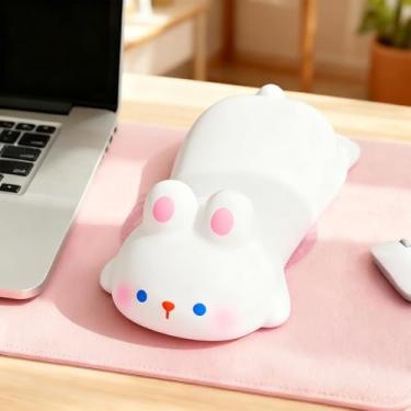 Imagem de Lindo descanso de pulso para mouse pad mouse pad suporte de cotovelo de computador adequado para laptops, mesas e materiais de escritório - coelho branco