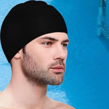 Imagem de Touca de natação de silicone - impermeável, ajuste confortável, amigável para cabelos longos - preta