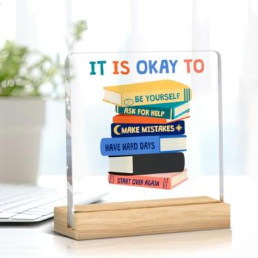 Imagem de Placa de acrílico It's Okay to Not be Okay, presentes motivacionais para crianças, arte motivacional, seja você mesmo, presentes de escritório, decoração de mesa para mulheres
