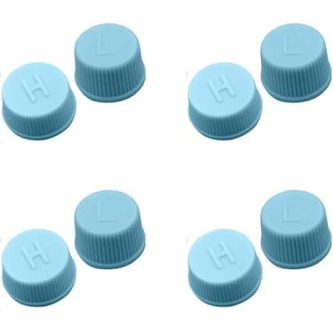 Imagem de 4 peças de tampa de válvula de substituição azul para ar condicionado de carro, à prova de vazamento R134a AC tampas de porta de alta e baixa pressão acessórios de vedação de ar condicionado de