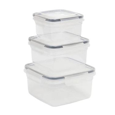Imagem de Kit 3 Potes Herméticos Conjunto Quadrado Plástico Plasvale