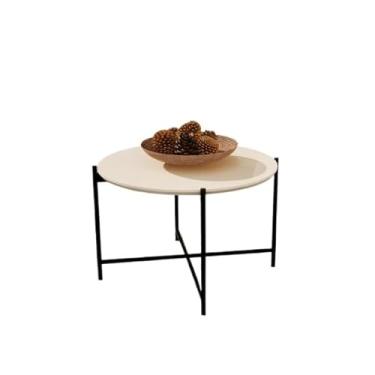Imagem de Mesa Centro, Mesinha de Centro Apoio Redonda Estilo Industrial Mesa Moderna Minimalista Articulada Sala(off white)