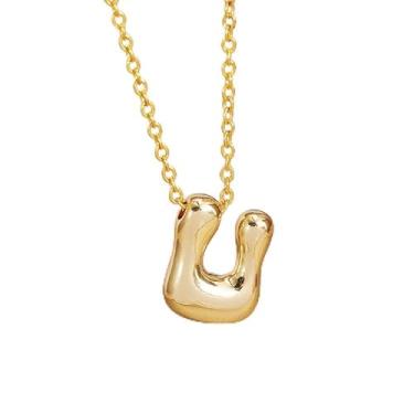 Imagem de 1 colar de letra A-Z com acabamento brilhante banhado a prata para mulheres, joia fina, presente para mamãe, 45+5cm, Cobre, Sem Pedra Preciosa