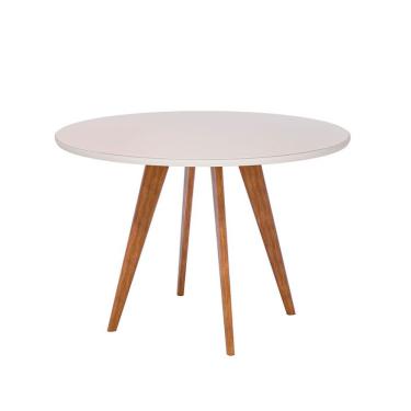 Imagem de Mesa de Jantar Redonda com Tampo de Vidro Acerola Off White e Madeira 109 cm