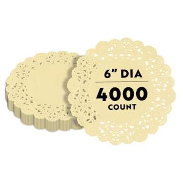 Imagem de Restaurantware - Paptry Tek 15 x 15 cm Doilies de renda de papel, 4000 toalhas de mesa descartáveis - Acabamento de renda elegante, de longa duração, jogo americano de papel amarelo, para doces