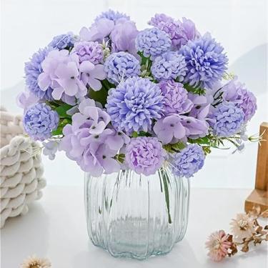 Imagem de Hastes de flores de hortênsia artificial - conjunto de flores fofas para arranjos de vasos, decoração de casa e mesa (roxo)