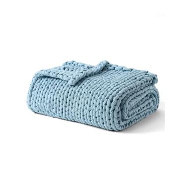 Imagem de YnM Cobertor com peso refrescante, 100% algodão, feito à mão, cobertor pesado e resistente, lavável na máquina para dormir ou decoração de casa (azul celeste, 63 x 89 cm, 1,4 kg)