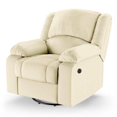 Imagem de Poltrona Do Papai Reclinável Melim Glider Giratória Usb Pu Bege Fh1 - D'rossi