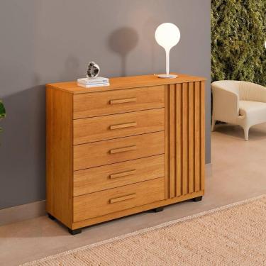 Imagem de Comoda Paris Quarto Com 6 Gavetas E 1 Porta Ripada Cinamomo
