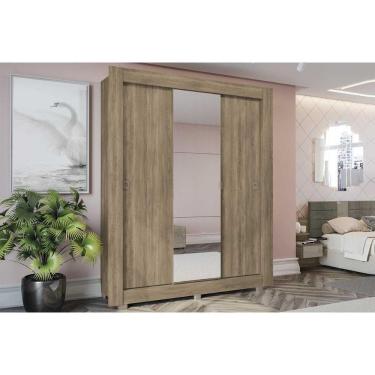 Imagem de Guarda Roupa Solteiro 3 Portas De Correr (1 C/ Espelho) C/ Pés Cbh563 Nogal - Kappesberg