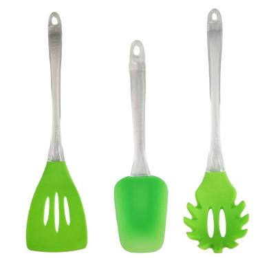 Imagem de Utensilio De Cozinha Kit 3 Peças Espatula Escumadeira Colher Massa Arroz Receita Refeiçao Silicone
