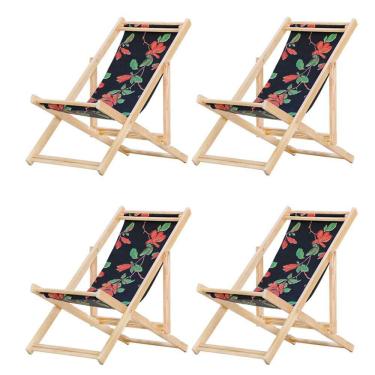 Imagem de Kit 4 Cadeira Espreguiçadeira Dobrável S-b-preto Flores