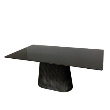 Imagem de Mesa De Jantar Cone Retângular 180x100 Cm Tampo Laca Preta Base Corda Náutica Preta Preto