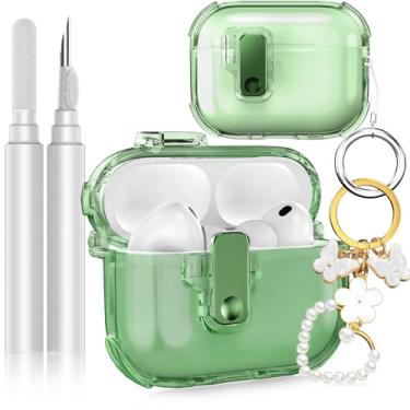 Imagem de Capa para Apple Airpods Pro 3 2025, capas magnéticas transparentes de bloqueio automático com suporte de telefone e kit de limpeza para Air pod Pro 3 gerações, iPods Pro 3, porta-chaves para Airpod