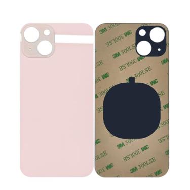 Imagem de 1 peça de vidro de substituição 2 em 1 capa traseira traseira para iPhone 13 capa de bateria de vidro painel de porta com orifício grande peça de substituição com adesivo pré-instalado (rosa)