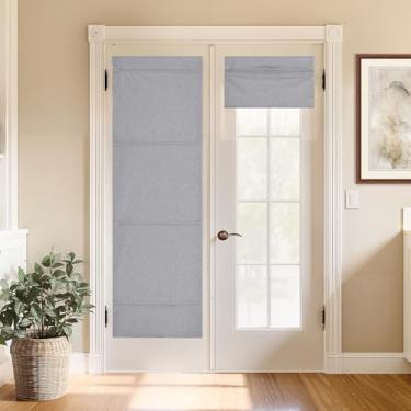 Imagem de StangH Persiana romana de linho 100% blackout sem fio, persiana magnética para escurecimento de sala de estar, persiana de porta francesa com isolamento térmico, cinza claro, L 66 x C 182, 1 painel