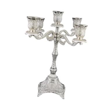 Imagem de Fenteer Candelabro de 5 braços, suporte para vela cônica, candelabro de mesa para clube, suporte para vela para cozinha, sala de jantar, casa e festas, Prata
