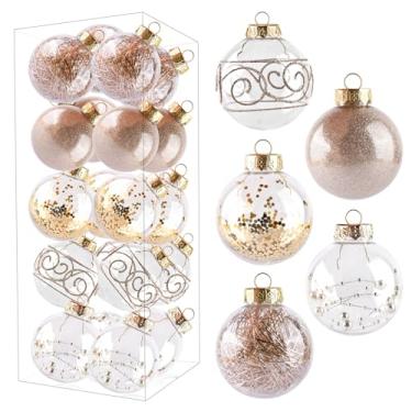Imagem de Conjunto de 20 peças de bolas de Natal decorativas de plástico transparente à prova de estilhaçamento, 70 mm/2,76 pol. Ornamentos decorativos delicados para pendurar em ouro champanhe para festas de