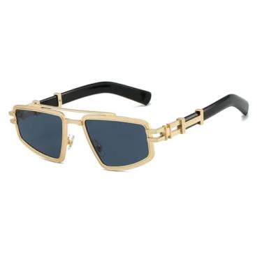 Imagem de HCPIHF Óculos de sol vintage de metal luxuoso feminino para homens steam punk uv400 (dourado e preto)