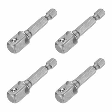Imagem de HARFINGTON Adaptador de soquete de impacto, 4 peças, chave quadrada de 1/10.2 cm, haste sextavada de 5 cm, broca de extensão longa para conjuntos de soquetes de broca de porca de eixo