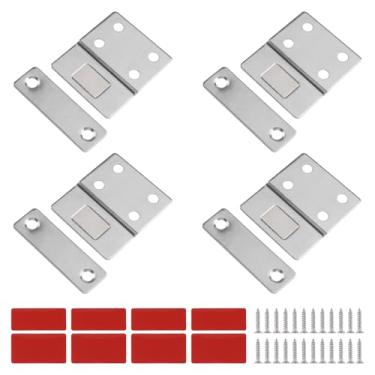 Imagem de UFURMATE Trava magnética para porta de armário, 4 peças ultrafina de aço inoxidável para gavetas, sem furadeira, suporte de porta para armários, gavetas (prata)