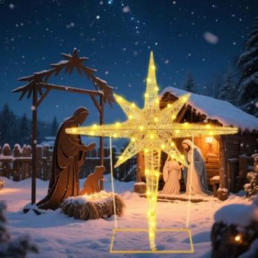 Imagem de Halloscume Estrela de Belém de Natal grande de 91 cm com luz iluminada por LED com luz para decoração ao ar livre, luz de Natal para Natal, árvore de Natal, decoração de festa no quintal