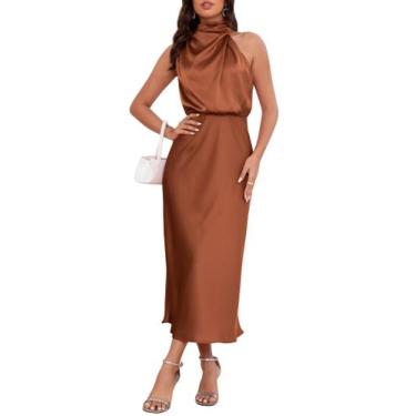 Imagem de Vestido formal elegante de cetim de verão LUNAMODA 2025 para mulheres