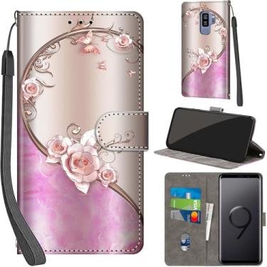Imagem de Salanheo Capa carteira para Samsung Galaxy S9 Plus, com [3 compartimentos para cartões], fecho magnético com suporte, capa protetora flip de couro PU à prova de choque 15,7 cm, rosa rosa