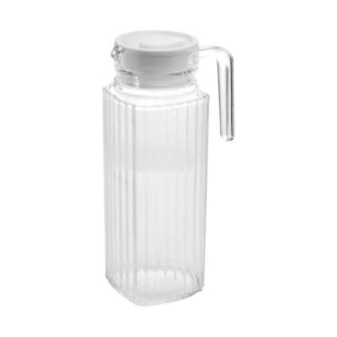 Imagem de Jarra de Vidro Com Tampa De Plástico Branca Suco Água Refresco Mesa Posta Restaurante Hotel (1, 1Litro)