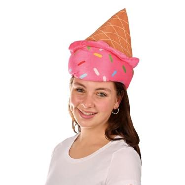 Imagem de Beistle Chapéu de cone de sorvete de pelúcia – Acessório divertido de fantasia com tema de comida para festas, festivais e eventos, design com colher rosa e granulados, adereço de foto vestível