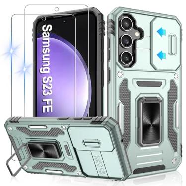 Imagem de Gritup Capa para Samsung Galaxy S23 FE com 2 protetores de tela HD e capa de câmera deslizante, proteção contra quedas de grau militar de 3,5 m, suporte de anel magnético, capa protetora para celular