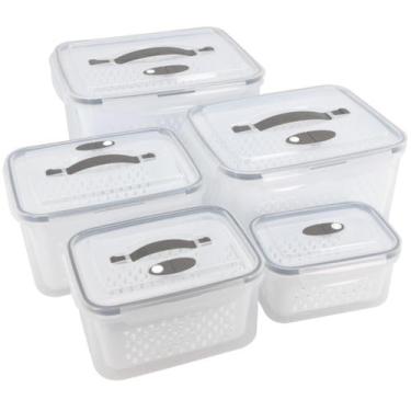Imagem de Kit 5 Potes Organizadores Geladeira com Cesto de Drenagem - lovely