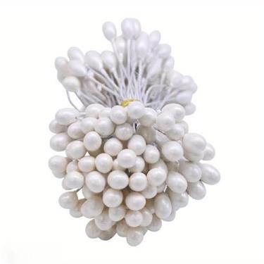 Imagem de 1 pacote com 5 mm de estame de cerejeira artificial, mini flores falsas, grinalda, decoração de festa de casamento (branca)