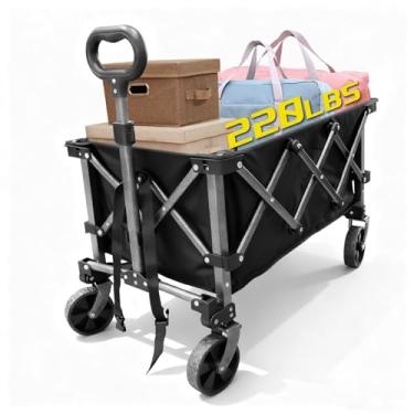 Imagem de Carrinho dobrável estendido, capacidade de peso de 99,8 kg, carrinho utilitário grande com rodas, carrinho de compras dobrável para acampamento, mercearia, jardim - Carrinho portátil de capacidade