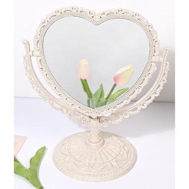 Imagem de Espelho de Mesa Oval ou Coração Dobrável Dupla Face para Maquiagem – Makeup Classic Rosa ou Mármore (Lilas 28cm,Coração)