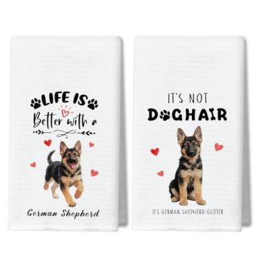 Imagem de WwongxianB Conjunto decorativo de 2 toalhas de cozinha de pastor alemão, toalhas de chá engraçadas, panos de prato macios altamente absorventes 40 x 61 cm, decoração de banheiro, presentes de pastor