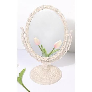 Imagem de Espelho de Mesa Oval ou Coração Dobrável Dupla Face para Maquiagem – Makeup Classic Rosa ou Mármore (Mármore Branco 28cm,Oval)