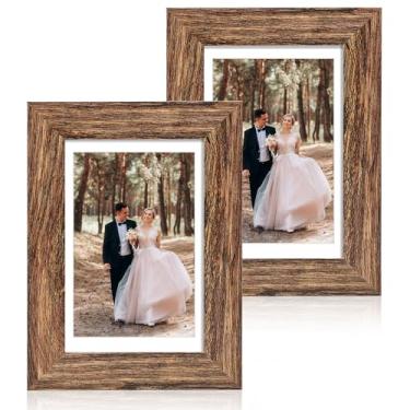 Imagem de iRahmen Conjunto de 2 porta-retratos 12 x 18 cm com vidro de alta definição, moldura de madeira, 10 x 15 cm com tapete ou 12 x 18 cm sem tapete para mesa e montagem na parede