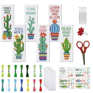 Imagem de FREEBLOSS Conjunto de 6 kits de marcadores de página de ponto cruz, kit de bordado de 11 CT com instruções para iniciantes 20 x 6 cm