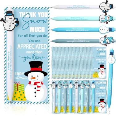 Imagem de Sayglossy Conjunto de 48 canetas esferográficas de boneco de neve de Natal para funcionários, bonecos de neve, em massa, com cartões de felicitações inspiradores, presentes de Natal para funcionários