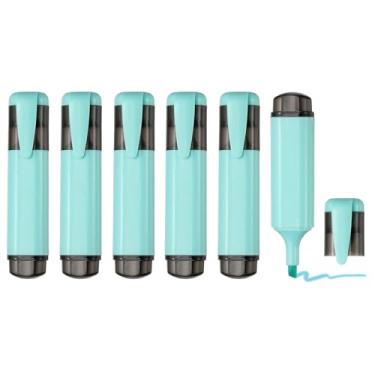 Imagem de PATIKIL Caneta marca-texto, pacote com 6 canetas marcadoras à base de água com ponta larga fofas em pastel, materiais de estudo para escritório, casa, uso diário, azul