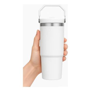 Imagem de Garrafa Térmica Flip Squeeze Alça Canudo Academia Branco Pol
