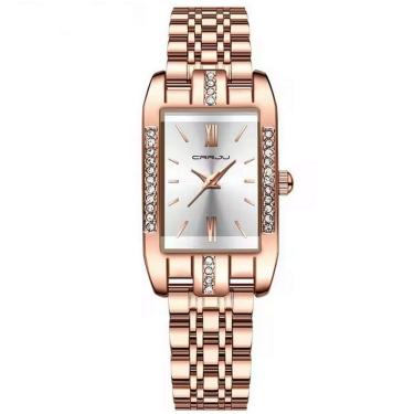 Imagem de Relógio De Quartzo Feminino Design Quadrado Bracelete De Aço Inoxidável Impermeavel 3atm Branco