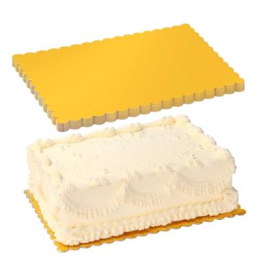 Imagem de RAMFIYN Pacote com 10 folhas retangulares para tábuas de bolo douradas, 35,5 x 25,4 cm, para decoração de papelão ondulado, à prova de gordura, pratos descartáveis para sobremesas, pastelaria
